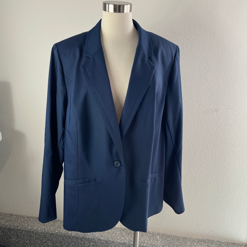 NEW Lane Bryant Womens 28 Navy Blue Single Button Blazer Jacket Work Career
